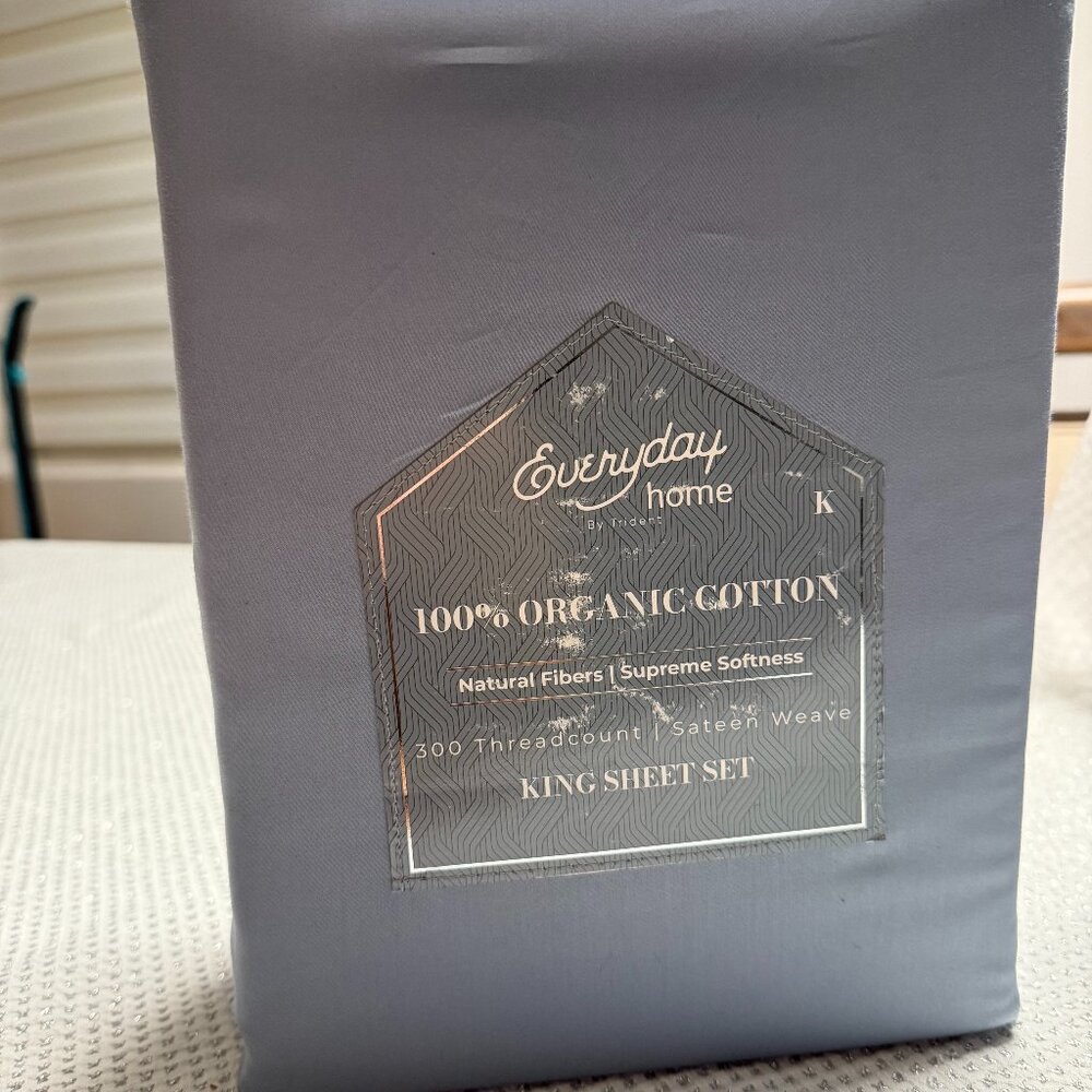 100% Organic Cotton King Sheet Set - Bluish Gray